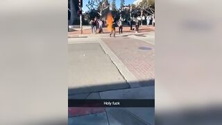 A Man Sets Himself On Fire On The UC Berkeley Campus (2 Angles).