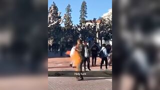 A Man Sets Himself On Fire On The UC Berkeley Campus (2 Angles).