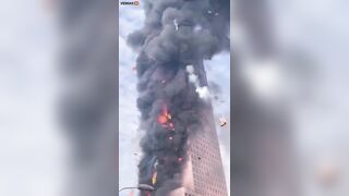 China's Giant Skyscraper Catches Fire Like Tinder