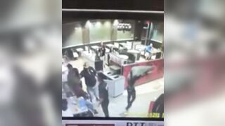 McDonald's Security Guard Knocks Down Three People