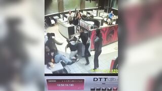 McDonald's Security Guard Knocks Down Three People