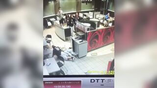 McDonald's Security Guard Knocks Down Three People