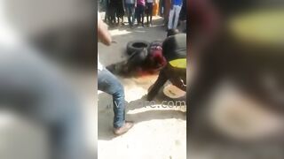 Angry Mob Throws Stones At Thief