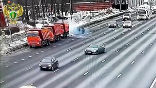 Speeding Hyundai Doesn't See Dump Truck Parked Inside