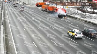 Speeding Hyundai Doesn't See Dump Truck Parked Inside