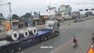 Steel Coil Destroys Truck Cab In South Vietnam 