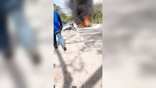 The Guy Was Burned And His Motorcycle Was Completely Burned