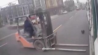 Forklift Won't Let Motorcyclist Pass 