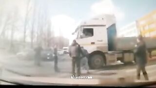 The Truck Ran Over A Woman Who Was Crossing The Road, Half A Meter In Front Of Her