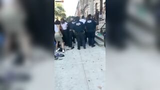 A Woman Puts Her Hand On NYPD Officer P During An Arrest