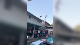 Woman Tries To Jump From Roof Into Swimming Pool – Video – VidMax.com