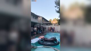 Woman Tries To Jump From Roof Into Swimming Pool – Video – VidMax.com