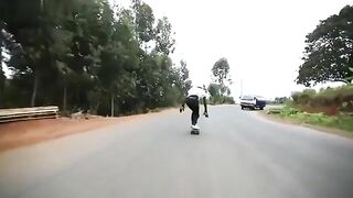 Cyclist Beats Idiot On Longboard 