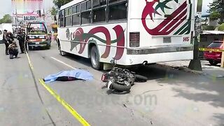 Cyclist Crashes Into Parked Bus And Gets Run Over By Truck 