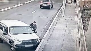 Guy Randomly Jumps Off Bridge 