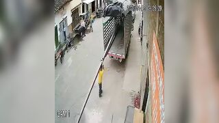 Motorcycle Accidentally Hits Metal Bar 