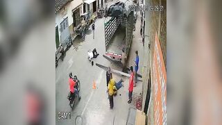 Motorcycle Accidentally Hits Metal Bar 