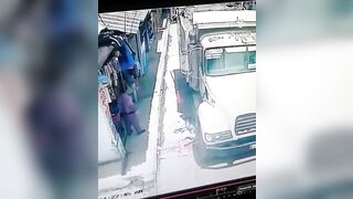 Old Man Hit By Dump Truck While Walking 