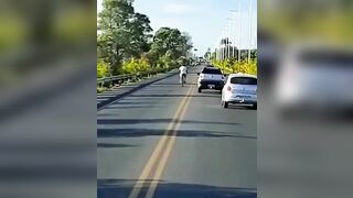 Stupid Cyclist Causes Accident 