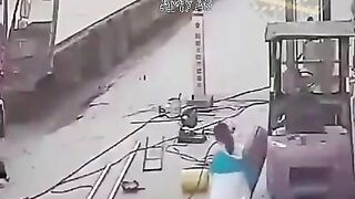 Exploding Truck Tire Crushes Female Pedestrian 