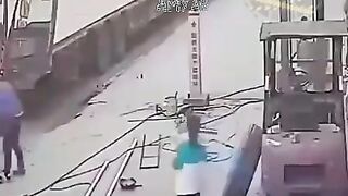 Exploding Truck Tire Crushes Female Pedestrian 