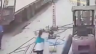 Exploding Truck Tire Crushes Female Pedestrian 