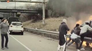 Amazing Video Shows Good Samaritan Pulling Driver Out Of Car