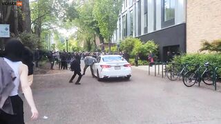 Antifa Scum Attacks Cars And Drivers During Anti-Semitic Protest