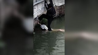Drowning Woman Rescued In Hilarious Way