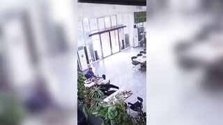 Man Enjoys Lunch And Receives An Unexpected Guest