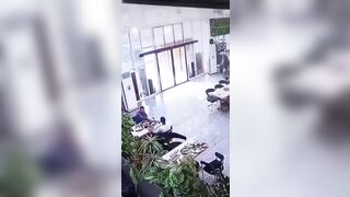 Man Enjoys Lunch And Receives An Unexpected Guest