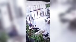 Man Enjoys Lunch And Receives An Unexpected Guest