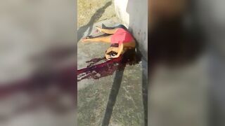 Woman In Red Mini Skirt Shot In The Head