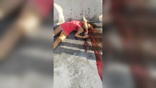 Woman In Red Mini Skirt Shot In The Head