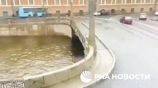 Russia. A Bus Falls Off A Bridge In St. Petersburg