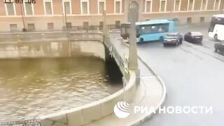 Russia. A Bus Falls Off A Bridge In St. Petersburg