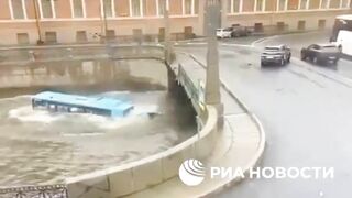 Russia. A Bus Falls Off A Bridge In St. Petersburg