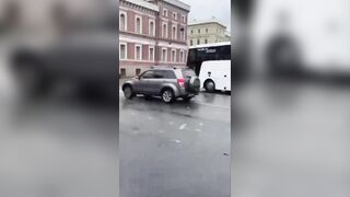 Russia. A Bus Falls Off A Bridge In St. Petersburg