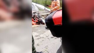 Small Plane Hits Motorcycle