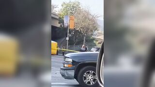 A Man Jumps Headfirst From A Bridge Into The Street 