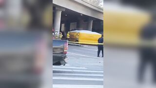 A Man Jumps Headfirst From A Bridge Into The Street 