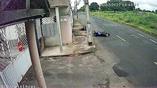 Biker Falls Off Motorcycle And Hits A Pole 