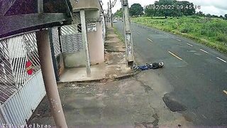 Biker Falls Off Motorcycle And Hits A Pole 