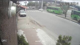 The Bus Pulled The Motorcyclist Under Its Wheels. (Actions And Consequences