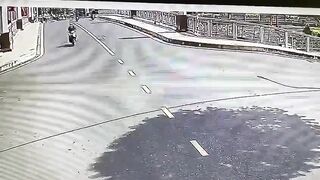 Two Motorcycles And A Car Collide 