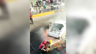 Putting Out A Burning Car Doesn't Go As Planned 