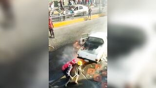 Putting Out A Burning Car Doesn't Go As Planned 