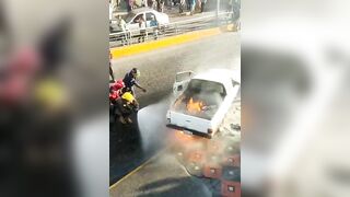 Putting Out A Burning Car Doesn't Go As Planned 