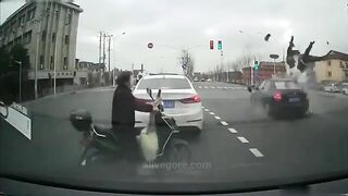 Horrific Act Of Violence Causes Car To Crash Into Motorcycle 