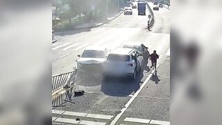 Driver Hit While Getting Out Of Car On Street
